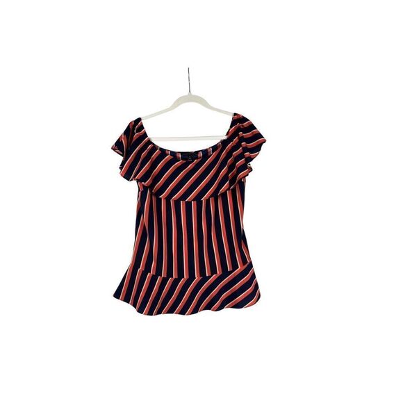 New! NWT Banana Republic Women's Off Shoulder Peplum Red Navy Striped Blouse Sma - Picture 3 of 11